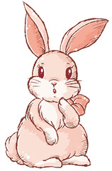 正面を向いて立つラフタッチの可愛いうさぎのイラストアイコン／花なし影あり