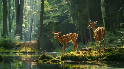 Printed roller blinds Deer in the Green Forest