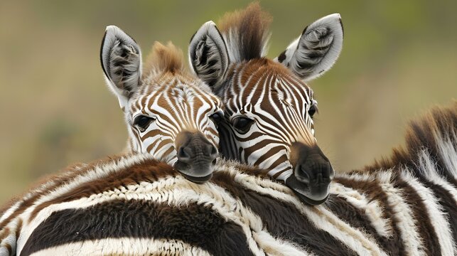 Zebra foal resting its head on the back