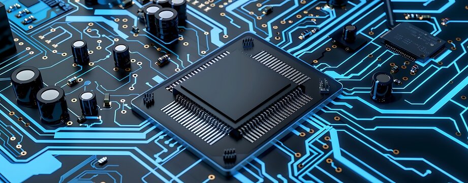 Close-up of a detailed electronic component layout on a PCB, focus on placement and connections, more clarity with clear light and sharp focus, high detailed