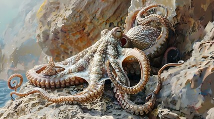 Fototapeta premium Generative AI illustration of detailed octopus shot