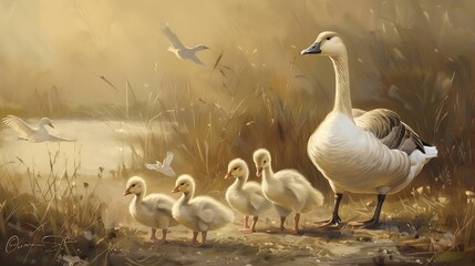 Obraz premium Country Goose Family