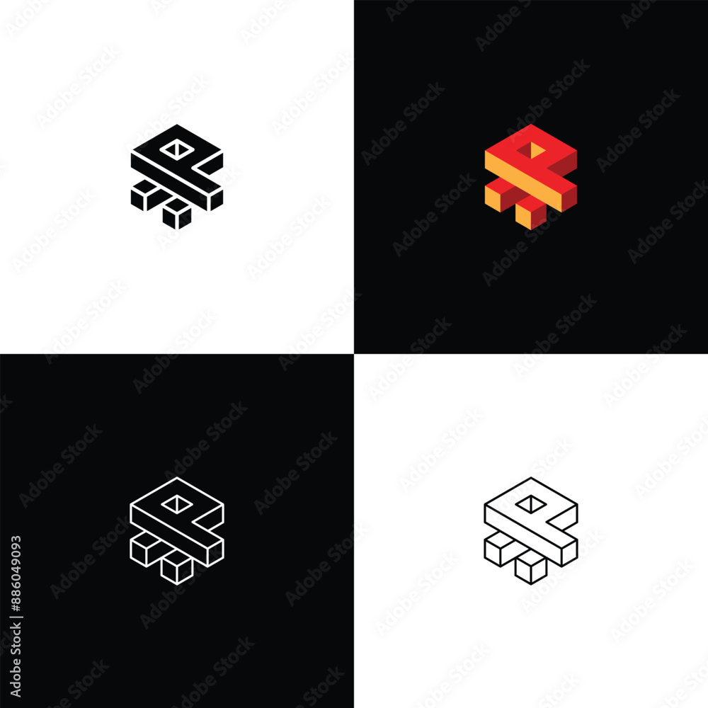 Poster These are simple 3d logos of letter P in hexagonal block shape
