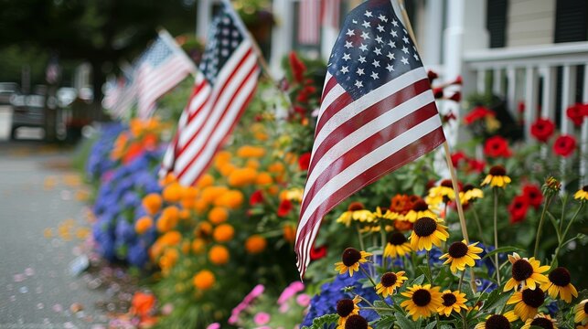 American flags in flowers on the Fourth of July in Cape May. New Jersey
