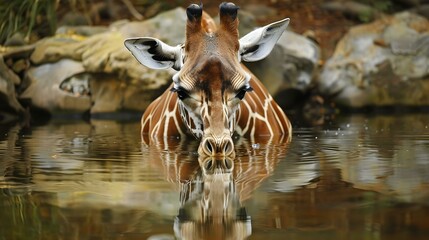 Southern giraffe drinking water