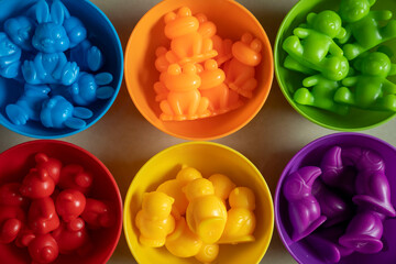 Multi-colored animals sorter toy. Educational games for colors sorting.
