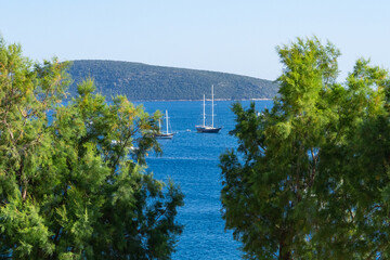 Bodrum City and Coast in the Summer Season Drone Photo, Bodrum Mugla, Turkiye (Turkey)