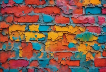 Fototapeta premium Vibrant and chaotic urban wall texture featuring colorful, messy paint - perfect for modern wallpaper designs. This abstract, open composition captures the essence of creative city backgrounds