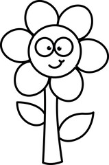 Happy Flower with Big Eyes Line Art