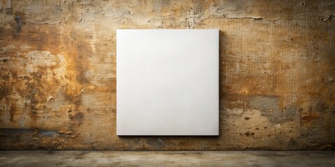 Creative blank white canvas against rustic textured wall serves as a mockup, featuring a crisp white paper sheet, awaiting artistic expression and imagination.