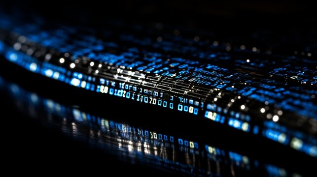 Blue binary code illustrating information technology in a digital setting for search relevance