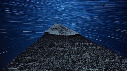 Egypt Giza Pyramid of Khafre and Star Trails Around Polaris in the Night Sky
