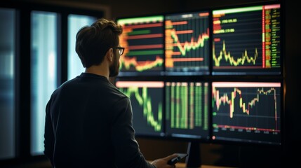 Fototapeta premium Analyzing stock market graphs for valuable financial insights and trends to make informed decisions