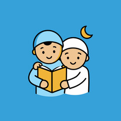 Muslim children Eid immersed in cultural and religious activities vector art illustration
