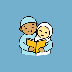 Muslim children Eid immersed in cultural and religious activities vector art illustration
