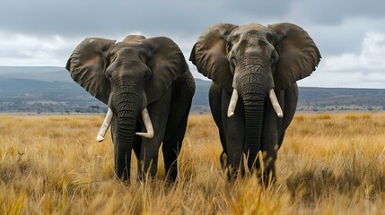 Fototapeta premium African elephant bulls in a field in Eastern Cape, South Africa
