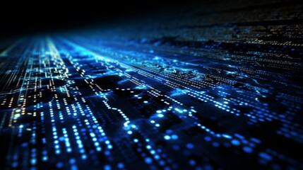 Obraz premium Blue binary code on dark background symbolizing information technology in a digital environment