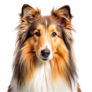 Portrait of the rough collie dog isolated on transparent background