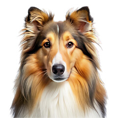 Portrait of the rough collie dog isolated on transparent background