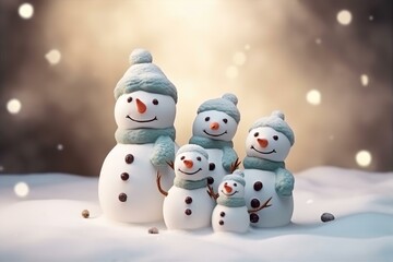 Obraz premium Adorable and Happy Snowman Family on Christmas Day, snowman, Christmas, family, adorable, happy, winter, holiday, festive, snow, celebration