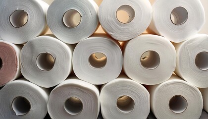 full screen lots of piles of white tissue rolls or towels