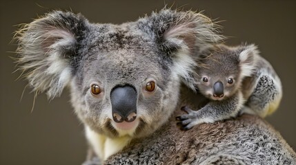 Obraz premium Mother koala with baby on her back