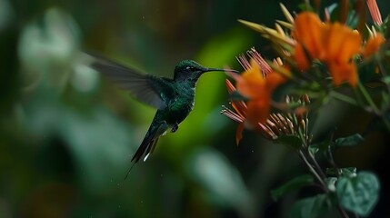 Fototapeta premium Long-tailed Sylph Hummingbird (Aglaiocercus kingi)