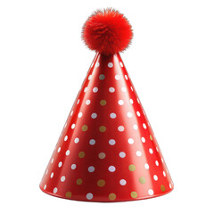 Red birthday party hat decorated isolated on transparent background