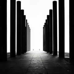 Naklejka premium Dark Cylindrical Columns in a Long Hallway