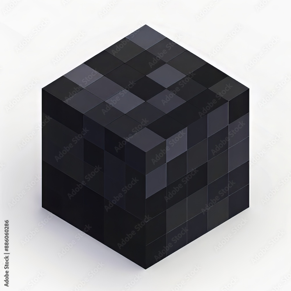 Poster 3d illustration of a dark cube constructed from smaller offset cubes