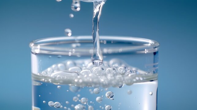 Close-up of propylene glycol being poured from a beaker, lab environment, research and development