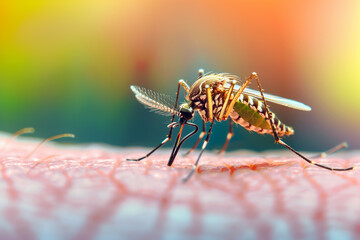 A mosquito on skin with blurry background. Generative AI