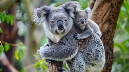 Fototapeta premium Mother koala with baby on her back