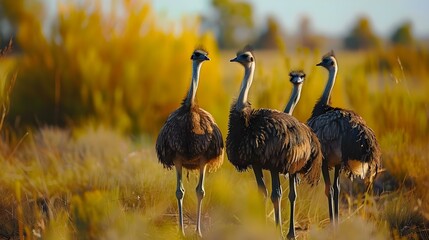 Group of Emu birds in the wild