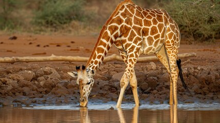 Southern giraffe drinking water
