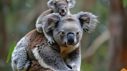 Fototapeta premium Mother koala with baby on her back