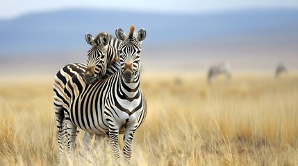 Obraz premium Two plains zebras (Equus burchelli) in their natural habitat