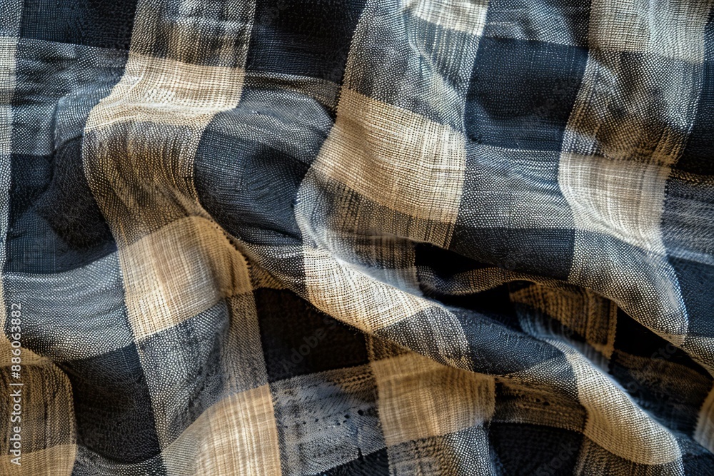 Poster checkered black and white fabric folded over showing its texture and pattern