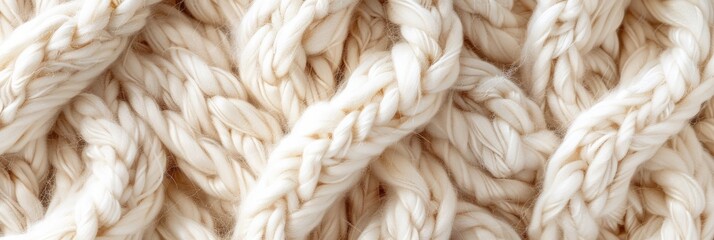 A close up of a white knitted blanket, with soft, fluffy texture