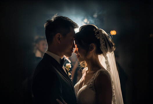 Bride and Groom Dancing at their Wedding, Newlyweds Dancing in the Spotlight, Bride and Groom First Dance
