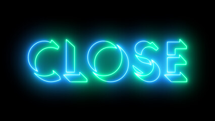 Close text animation in 4K. Neon-colored text with a glowing moving outline for online shop, blog, web, cafe, and hotel. Technology video material animation in 4k. Easy to put into any video.