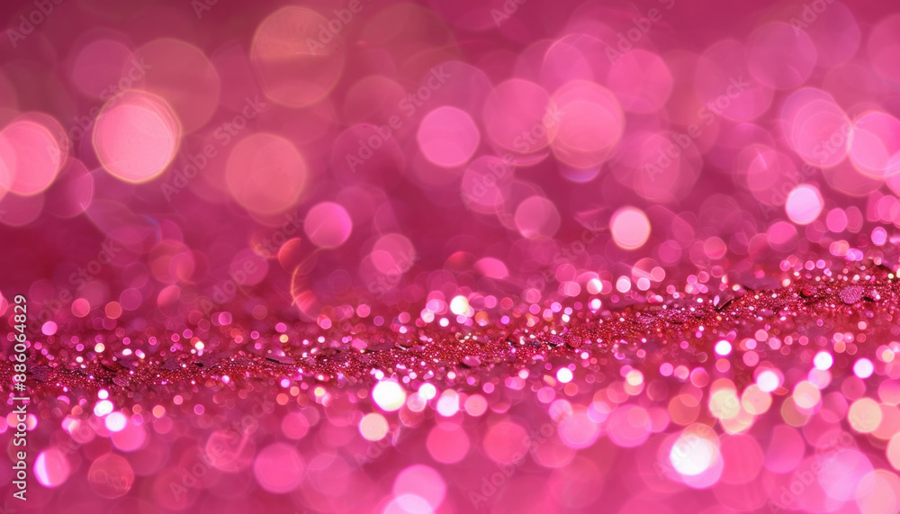 Aufkleber close up view of shiny pink glitter on soft pink background, creating sparkling display