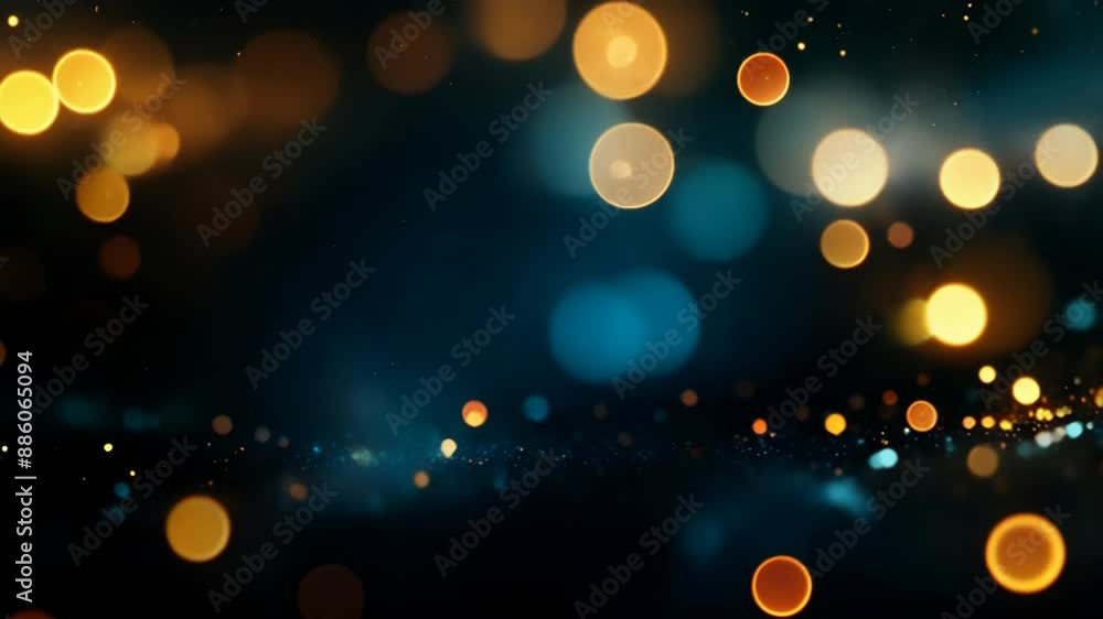 Poster blurred flashing lights and particles, bokeh abstract background animation looping