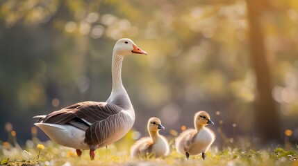 Obraz premium Country goose family in the countryside