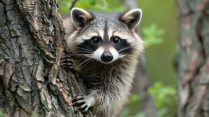 Naklejka premium Raccoon in the backyard