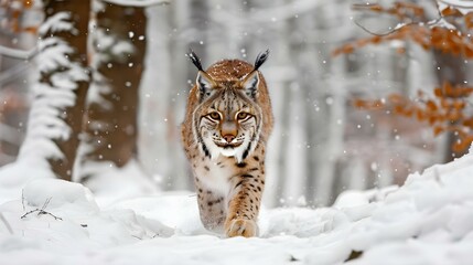 Obraz premium Lynx face walking in the snow