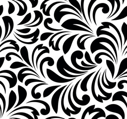 Fototapeta premium Flower pattern. Seamless white and black ornament. Graphic vector background. Ornament for fabric, wallpaper, packaging.