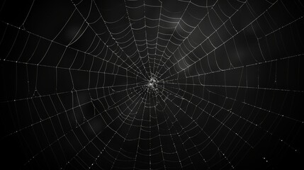 Obraz premium Eerie halloween cobweb and spiders on dark black background for a chilling atmosphere