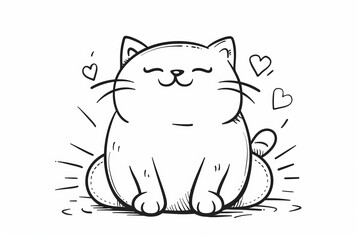 Obraz premium Cute cat, black and white coloring doodle, cartoon-style simply drawing