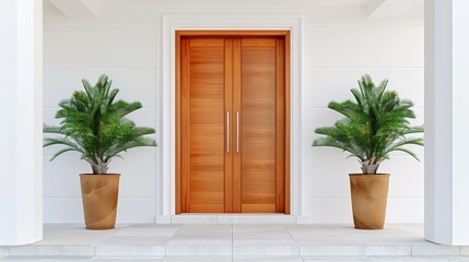 Two doors, one brown and one yellow, stand side by side